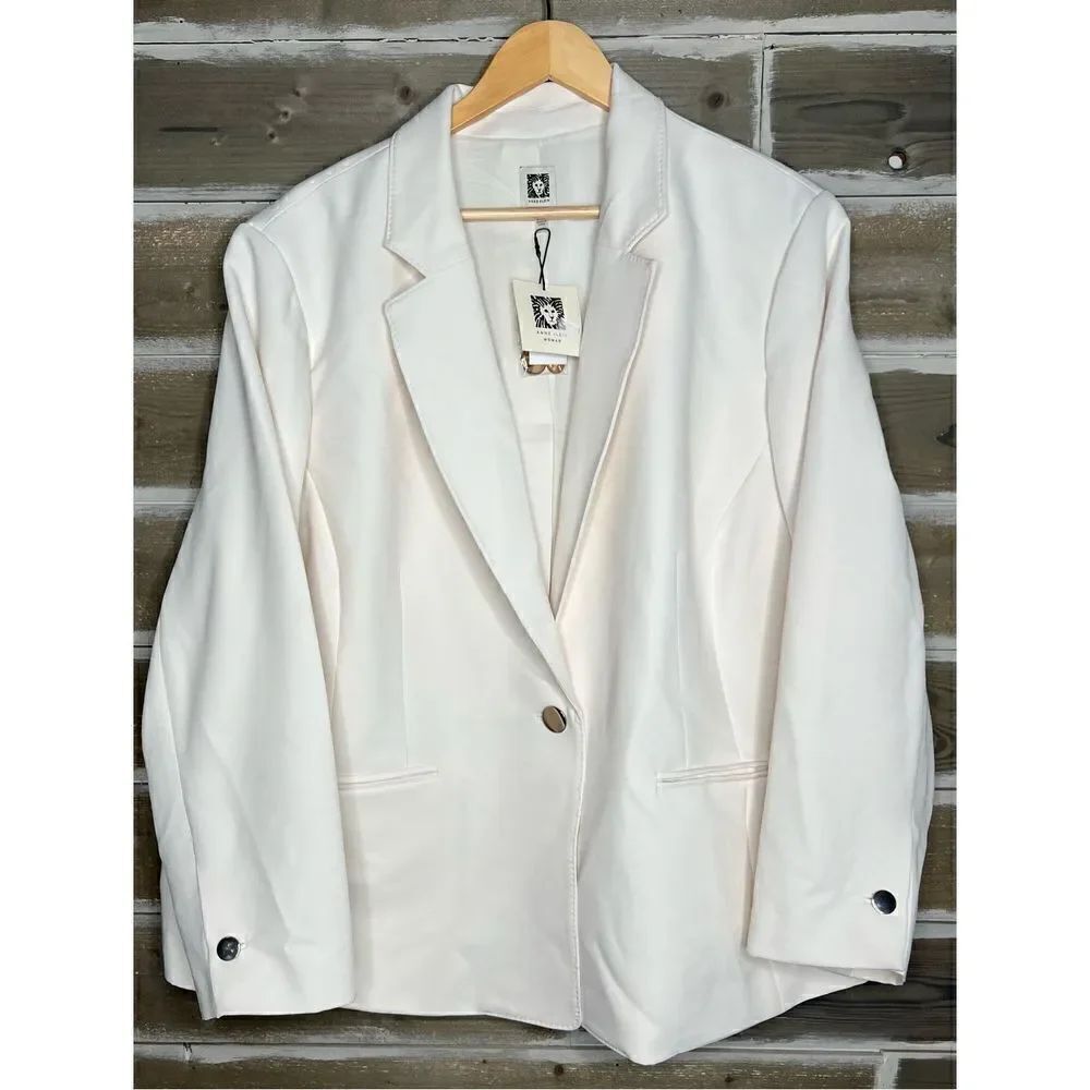 ANNE KLEIN NWT jacket Womens Solid Crepe One-Button Blazer IVORY 24W
